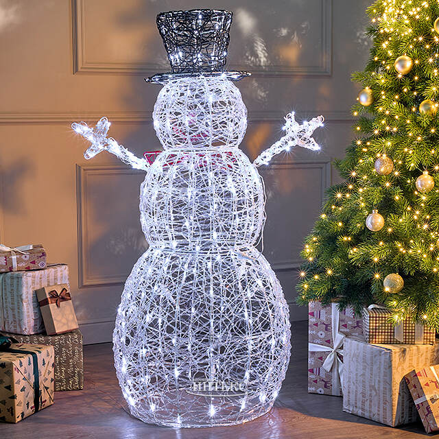 Светодиодная фигура Снеговик в черной шляпе 120 см, 240 холодных белых LED ламп, IP44 Winter Deco