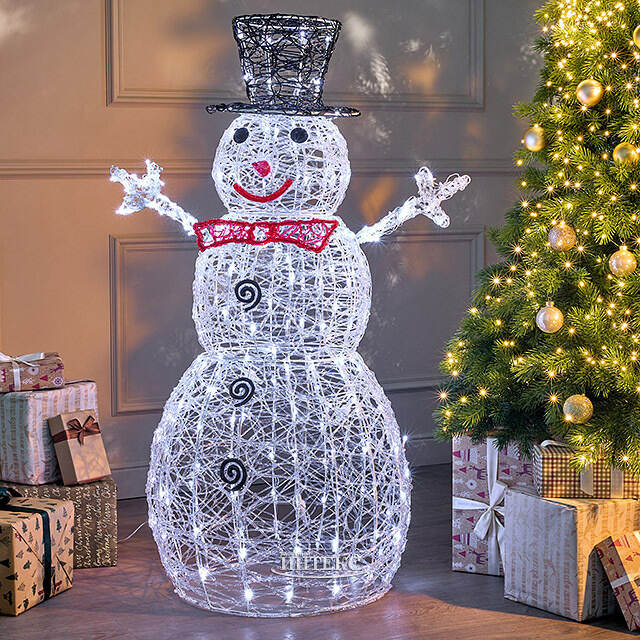 Светодиодная фигура Снеговик в черной шляпе 120 см, 240 холодных белых LED ламп, IP44 Winter Deco