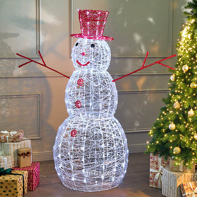 Светодиодная фигура Снеговик в красной шляпе 150 см, 300 холодных белых LED ламп, IP44 Winter Deco