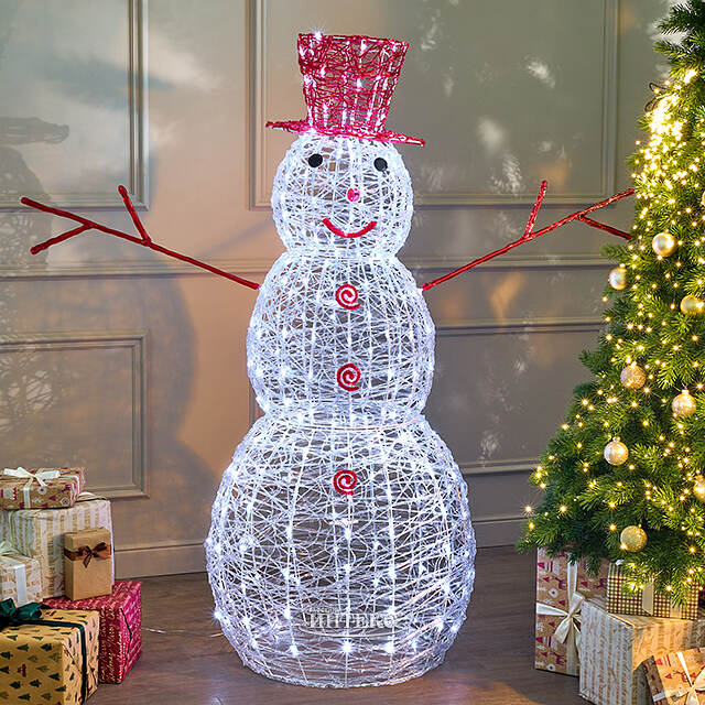 Светодиодная фигура Снеговик в красной шляпе 150 см, 300 холодных белых LED ламп, IP44 Winter Deco