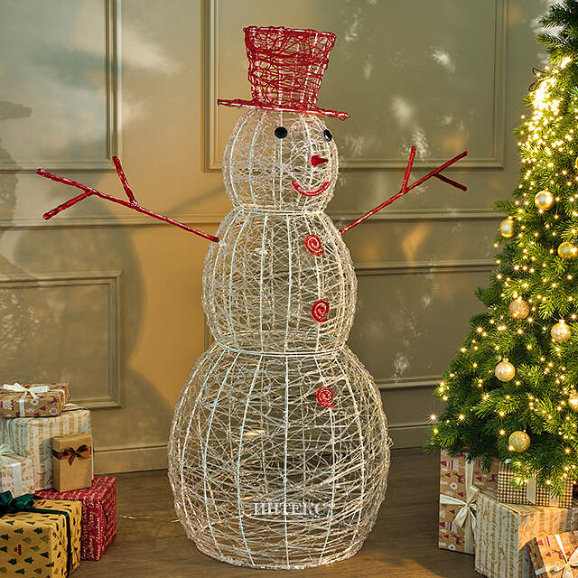 Светодиодная фигура Снеговик в красной шляпе 150 см, 300 холодных белых LED ламп, IP44 Winter Deco