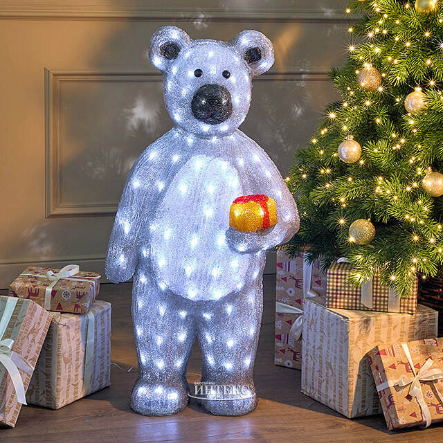 Светодиодная фигура Медведь с подарочком 90 см, 160 белых LED ламп, акрил, IP44 Winter Deco