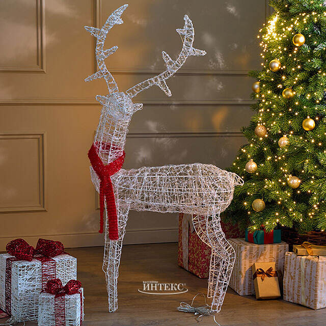 Светодиодный Олень - Sciarpa Rossa 130 см, 160 холодных белых LED ламп, акрил, IP44 Winter Deco