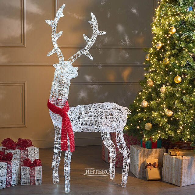 Светодиодный Олень - Sciarpa Rossa 130 см, 160 холодных белых LED ламп, акрил, IP44 Winter Deco