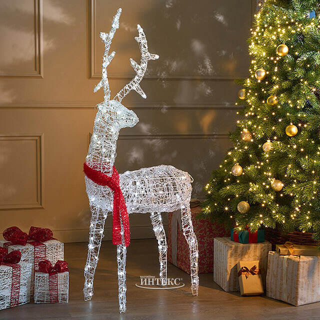 Светодиодный Олень - Sciarpa Rossa 130 см, 160 холодных белых LED ламп, акрил, IP44 Winter Deco
