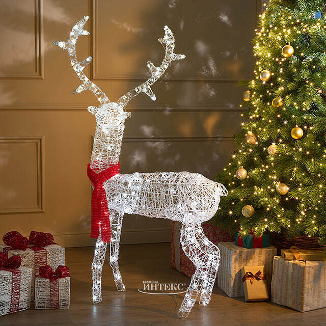 Светодиодный Олень - Sciarpa Rossa 130 см, 160 холодных белых LED ламп, акрил, IP44 Winter Deco