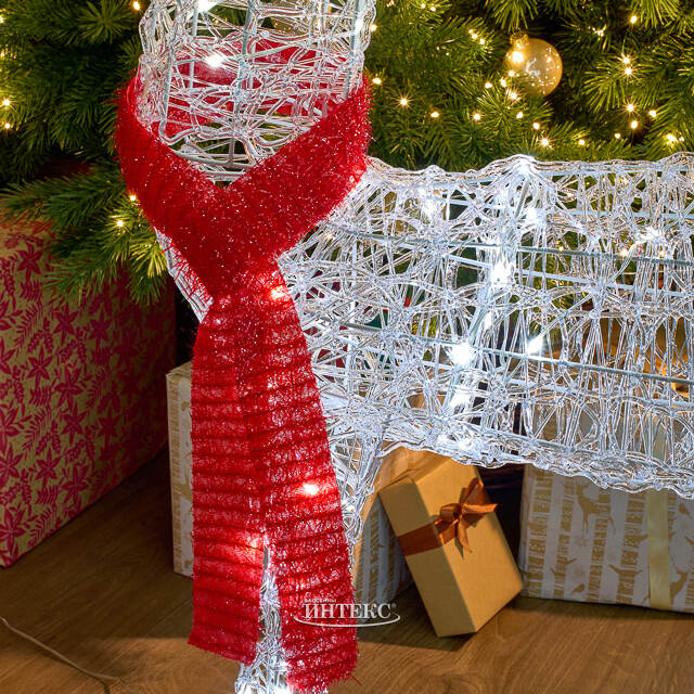 Светодиодный Олень - Sciarpa Rossa 130 см, 160 холодных белых LED ламп, акрил, IP44 Winter Deco