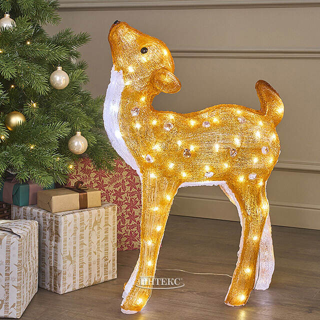 Светодиодный Олень Малышка Лана 77 см, 100 теплых белых LED ламп, акрил, IP44 Winter Deco