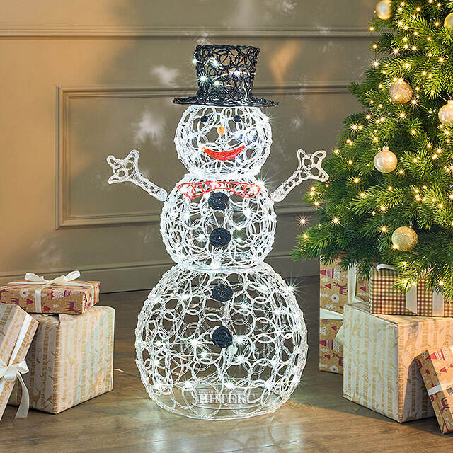 Светодиодная фигура Снеговик в черной шляпе 90 см, 80 холодных белых LED ламп, акрил, IP44 Winter Deco