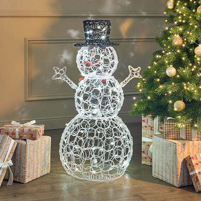 Светодиодная фигура Снеговик в черной шляпе 90 см, 80 холодных белых LED ламп, акрил, IP44 Winter Deco