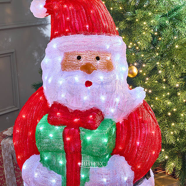 Светодиодная фигура Санта Клаус с подарком 120 см, 300 холодных белых LED ламп, акрил, IP44 Winter Deco