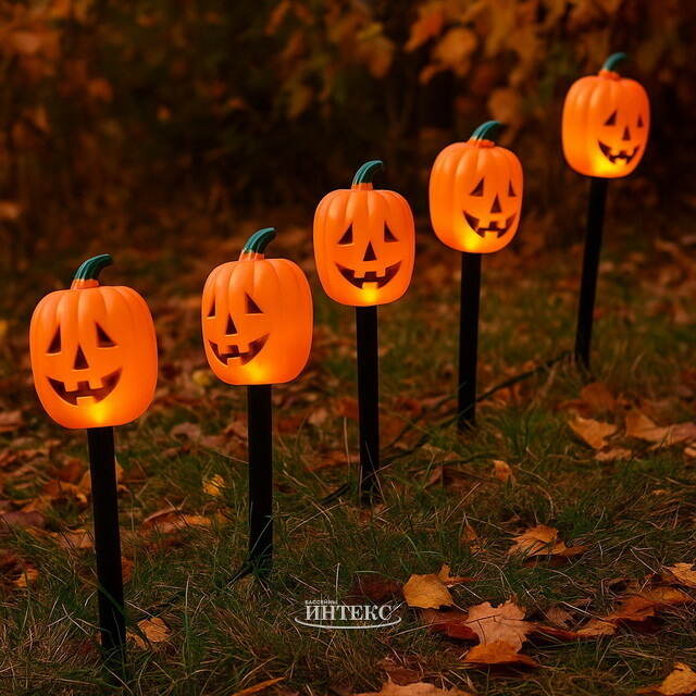 Набор садовых светильников на солнечной батарее Solar Pumpkins 37 см, 5 теплых белых LED ламп, 5 шт, IP44 Winter Deco