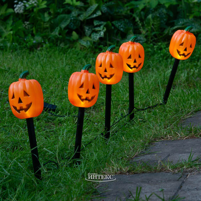 Набор садовых светильников на солнечной батарее Solar Pumpkins 37 см, 5 теплых белых LED ламп, 5 шт, IP44 Winter Deco