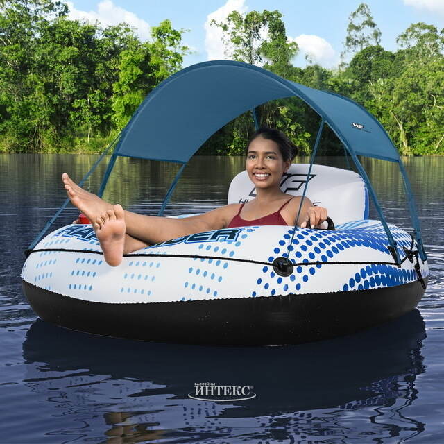Надувное круг-кресло Rapid Rider 123 см с навесом, голубое Bestway