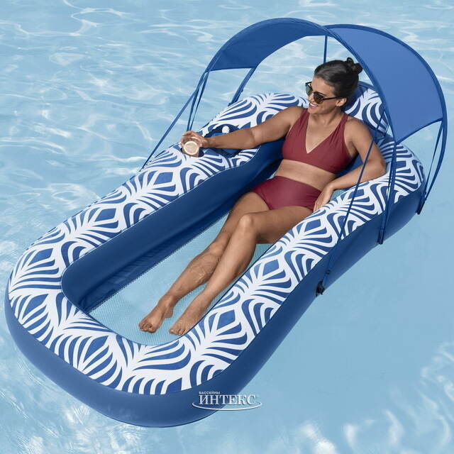 Надувной матрас для плавания Shaded Lounge 198*112 см с навесом и сетчатым дном Bestway (Бествей)