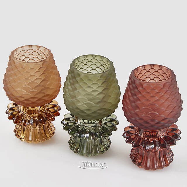 Стеклянные подсвечники Bodyam - Сосновая Шишка 13 см, двухсторонние, 3 шт EDG (ЭДГ)