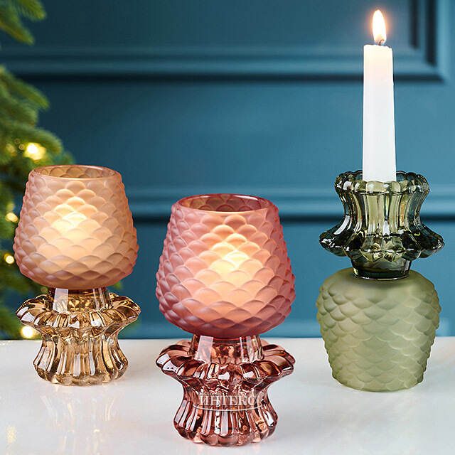 Стеклянные подсвечники Bodyam - Сосновая Шишка 13 см, двухсторонние, 3 шт EDG (ЭДГ)