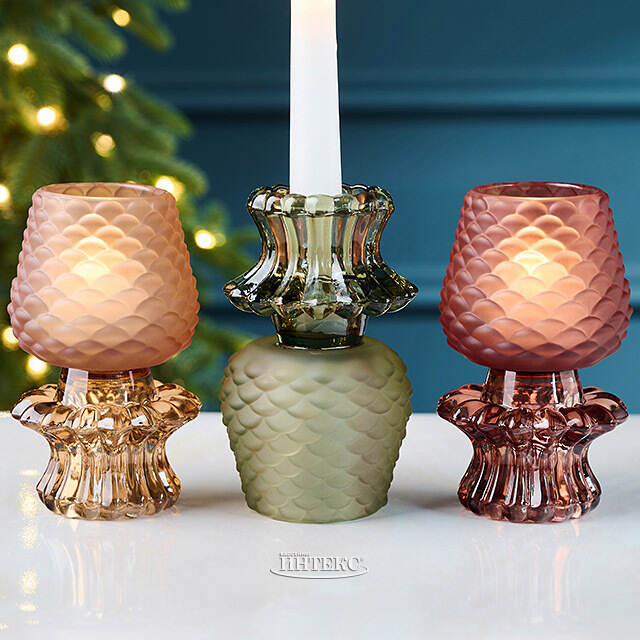 Стеклянные подсвечники Bodyam - Сосновая Шишка 13 см, двухсторонние, 3 шт EDG (ЭДГ)