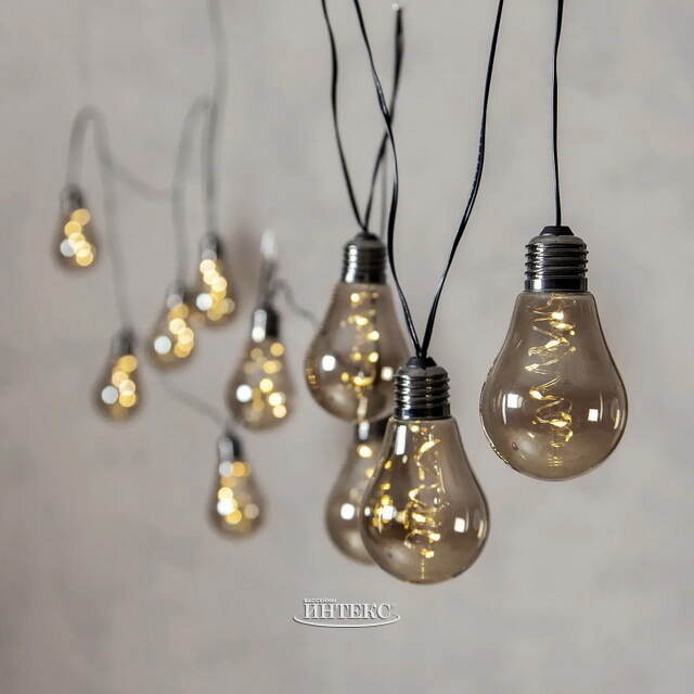 Ретро-гирлянда Glow Party, 10 дымчатых лампочек с теплым белым светом, 3.6 м, черный ПВХ, IP44 Star Trading