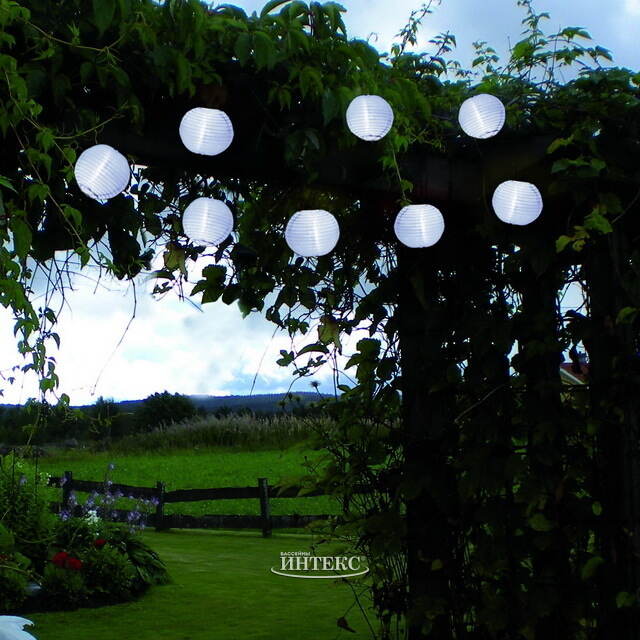 Садовая гирлянда на солнечной батарее Китайские фонарики 2.7 м, 10 холодных белых LED ламп, прозрачный провод, IP44 Star Trading