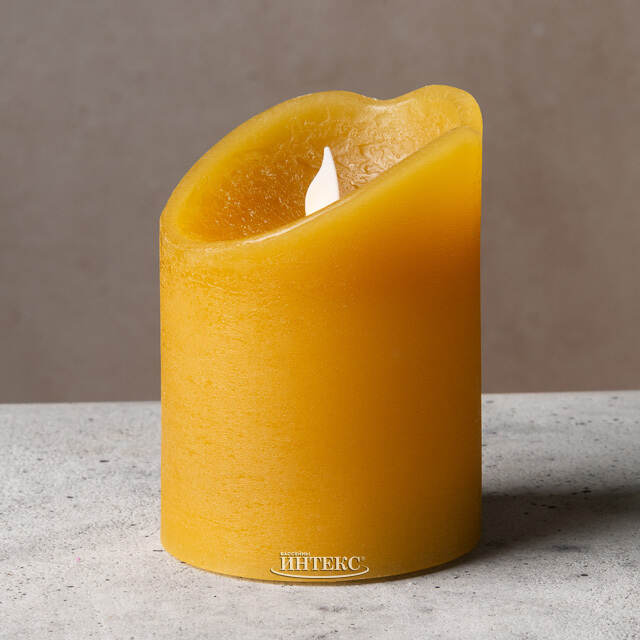Светодиодная свеча Живое Пламя 10 см горчичная восковая на батарейках Kaemingk