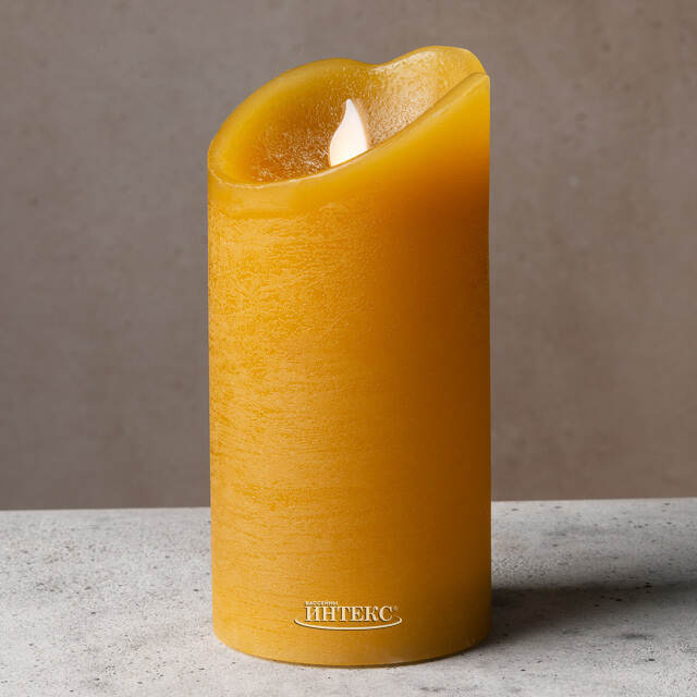 Светодиодная свеча Живое Пламя 15 см горчичная восковая на батарейках Kaemingk