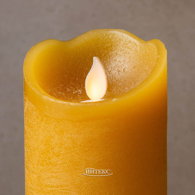 Светодиодная свеча Живое Пламя 15 см горчичная восковая на батарейках Kaemingk