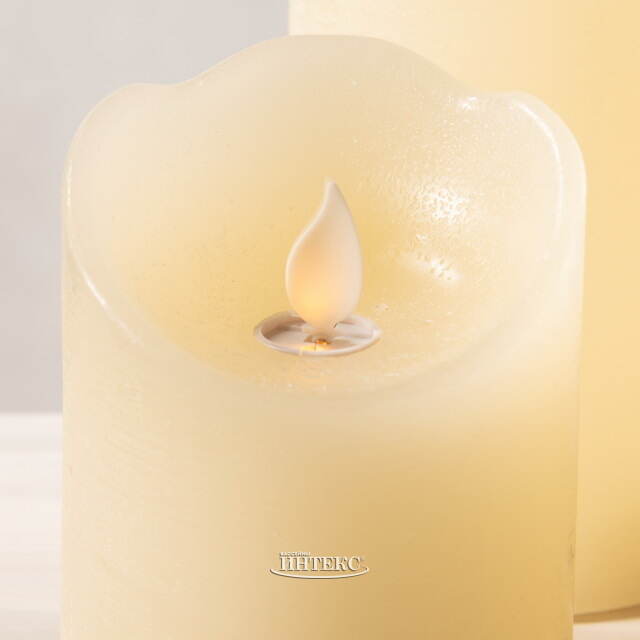 Набор восковых светодиодных свечей Живое Пламя 10-15 см, 3 шт, с пультом управления, кремовый, на батарейках Kaemingk (Кейминг)