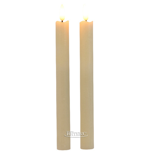 Столовая светодиодная свеча с имитацией пламени Стелла 24 см 2 шт кремовая, батарейка Kaemingk