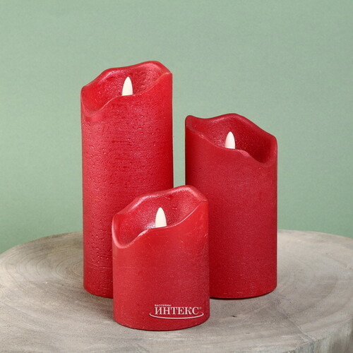 Светодиодная свеча с имитацией пламени Стелла 17 см красная восковая на батарейках Kaemingk