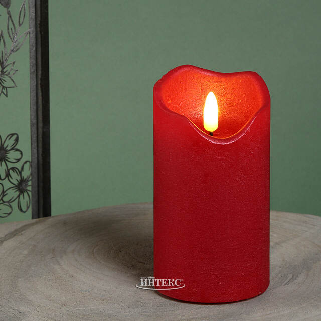Светодиодная свеча с имитацией пламени Стелла 13 см красная восковая на батарейках Kaemingk