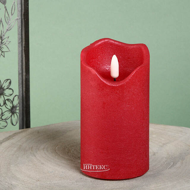 Светодиодная свеча с имитацией пламени Стелла 13 см красная восковая на батарейках Kaemingk