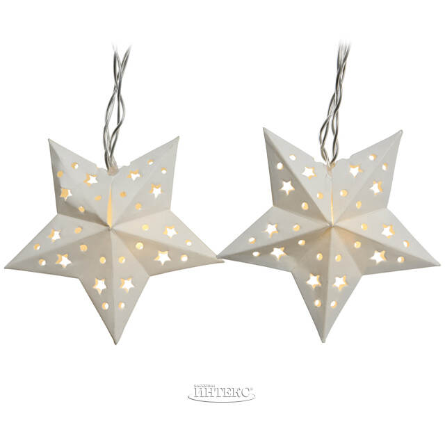 Светодиодная гирлянда на батарейках Бумажные Звезды 2.1 м 8 теплых белых LED ламп, прозрачный ПВХ, IP20 Kaemingk