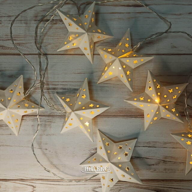 Светодиодная гирлянда на батарейках Бумажные Звезды 2.1 м 8 теплых белых LED ламп, прозрачный ПВХ, IP20 Kaemingk