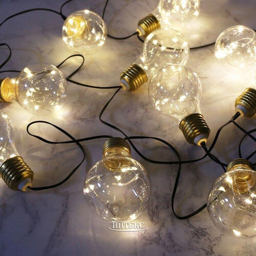 Гирлянда Ретро Лампочки 10 ламп с теплым белым светом, 2.7 м, черный шпагат, IP20 Kaemingk