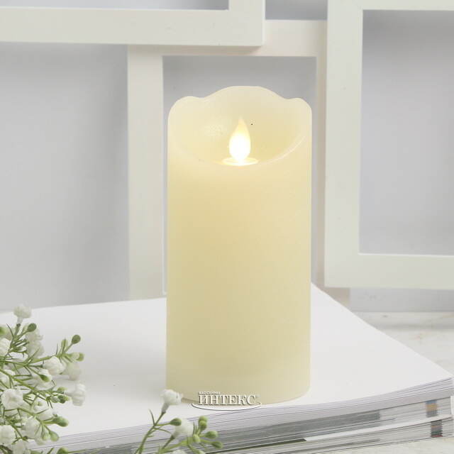 Светодиодная свеча Живое Пламя 15 см кремовая восковая на батарейках, таймер Kaemingk