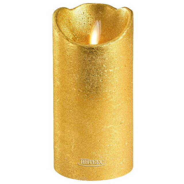 Светодиодная свеча Живое Пламя 15 см золотая восковая на батарейках, таймер Kaemingk