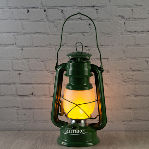 Декоративный светильник с имитацией пламени Сакромонте 25 см зеленый на батарейках, металл Kaemingk