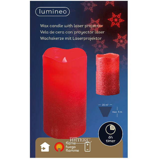 Декоративный светильник - свеча Рубиновые Снежинки 15 см, 20 м2, на батарейках Kaemingk (Кейминг)