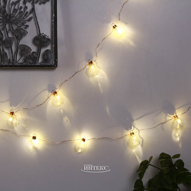 Светодиодная гирлянда на батарейках Christmas Balls 2.65 м, 20 теплых белых мини LED ламп, медная проволока, IP20 Kaemingk (Кейминг)