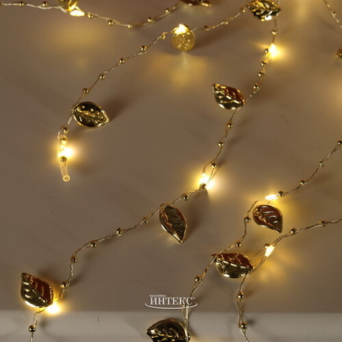 Гирлянда на батарейках Лучи Росы - Golden Vines 90 см, 64 теплые белые микро LED лампы, золотая проволока, IP20 Kaemingk