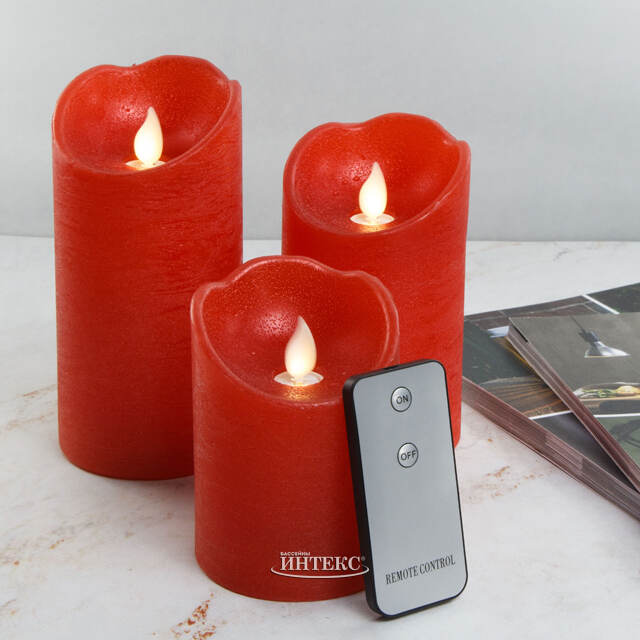 Набор светодиодных свечей с имитацией пламени Маддалена 10-15 см, 3 шт с пультом управления, на батарейках Kaemingk (Кейминг)