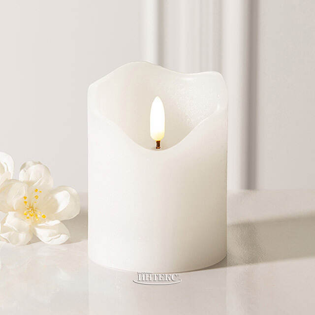 Светодиодная свеча с имитацией пламени Стелла 9 см белая восковая на батарейках Kaemingk (Кейминг)