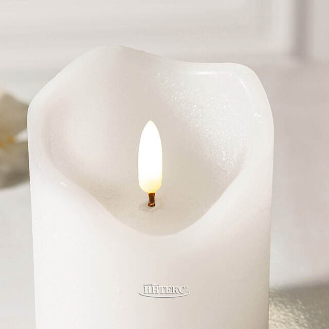 Светодиодная свеча с имитацией пламени Стелла 9 см белая восковая на батарейках Kaemingk (Кейминг)