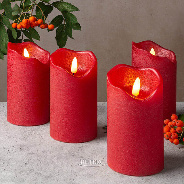 Набор светодиодных свечей с имитацией пламени Ла Вермейль 13 см, 4 шт с пультом управления, на батарейках Kaemingk (Кейминг)