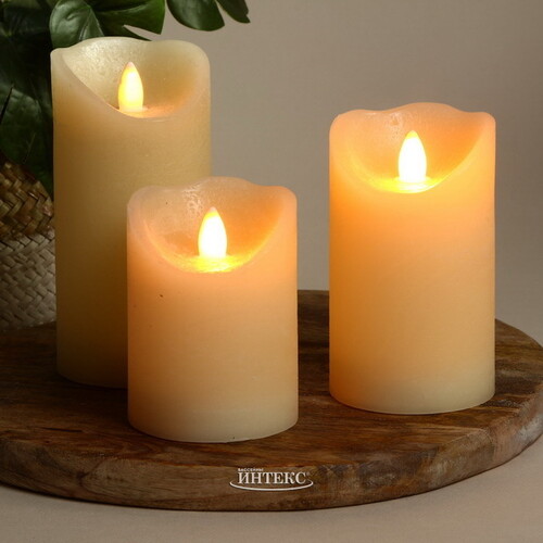 Светодиодная свеча с имитацией пламени Elody Beige 13 см, на батарейках, таймер Kaemingk