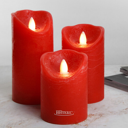Светодиодная свеча с имитацией пламени Elody Red 15 см, на батарейках, таймер Kaemingk