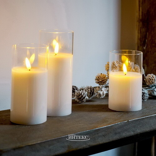 Набор светодиодных свечей с имитацией пламени Одри: White 15-17 см, 2 шт на батарейках, таймер, уцененный Kaemingk