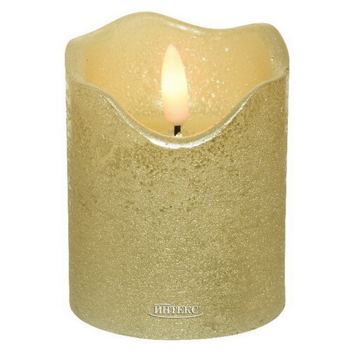 Светодиодная свеча с имитацией пламени Стелла 9 см золотая восковая, на батарейках, таймер Kaemingk