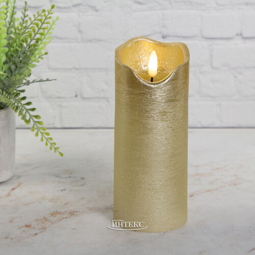 Светодиодная свеча с имитацией пламени Стелла 17 см золотая восковая, на батарейках, таймер Kaemingk